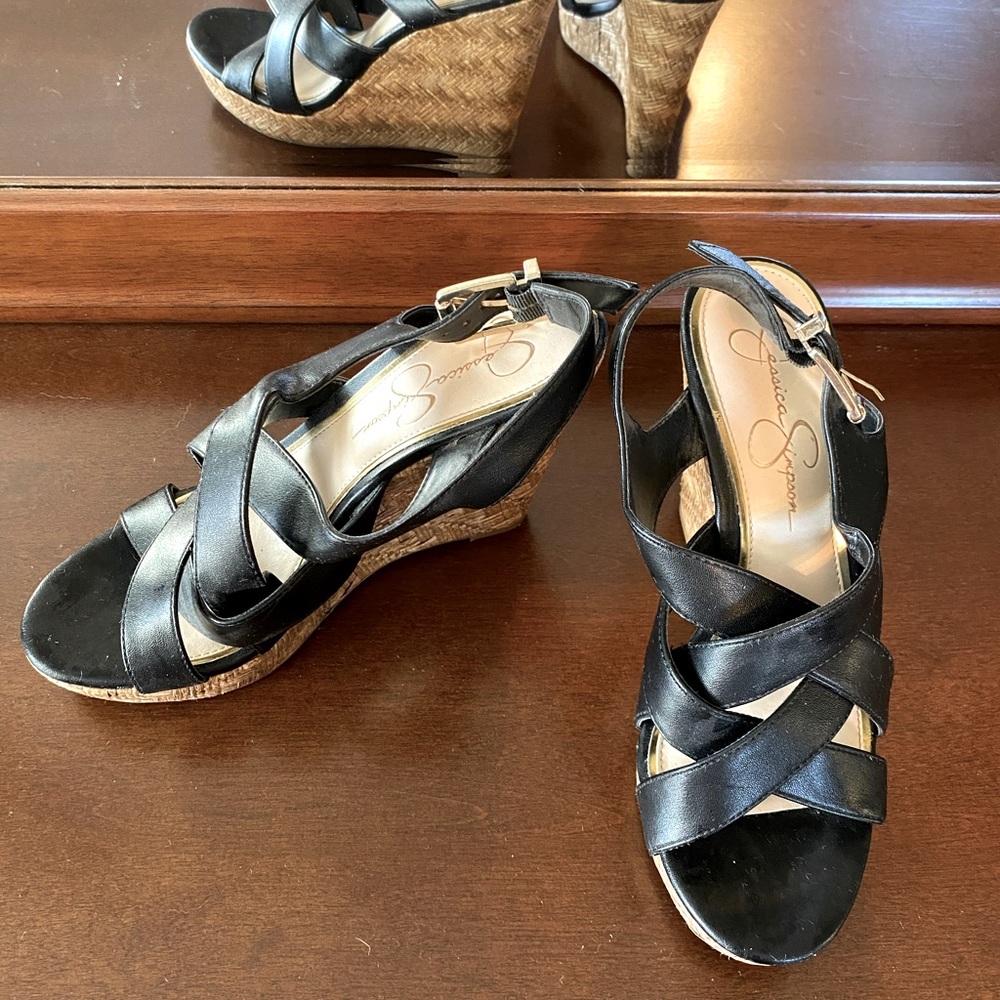 Black wedge sandals